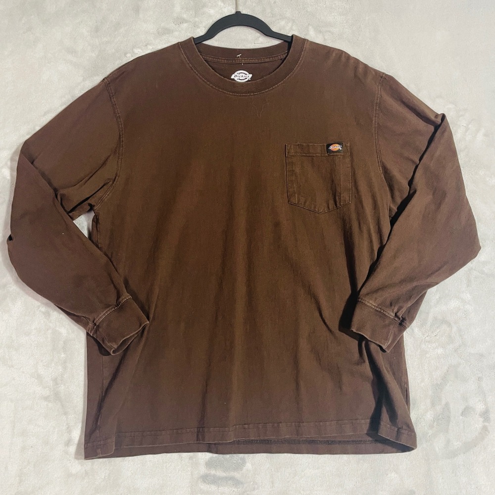 Dickies Long Sleeve Pocket T-Shirt Mens XL Brown Excellent Heavyweight Cotton